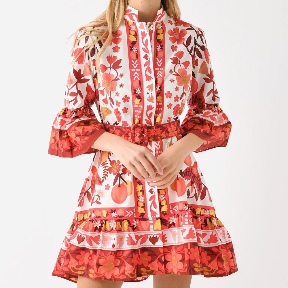 NWT Farm Rio Floral Red and White Dress